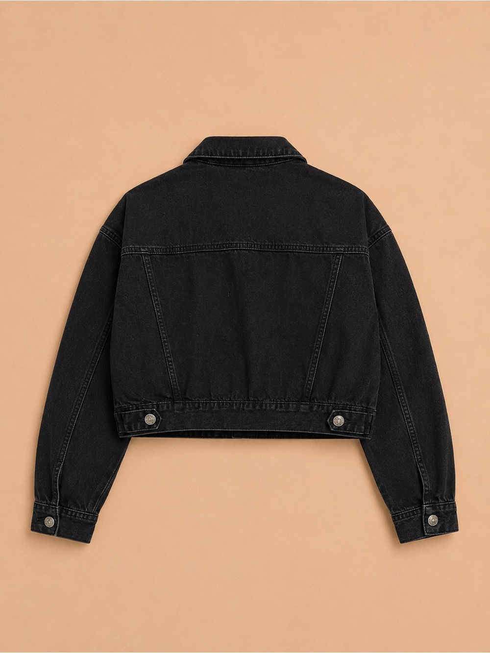 Black Cropped Denim Trucker Jacket | Size M - Picture 2 of 4